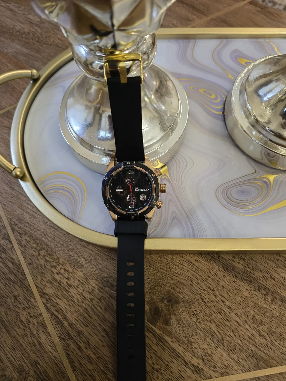BREED Black and Rose Gold Chronograph Watch